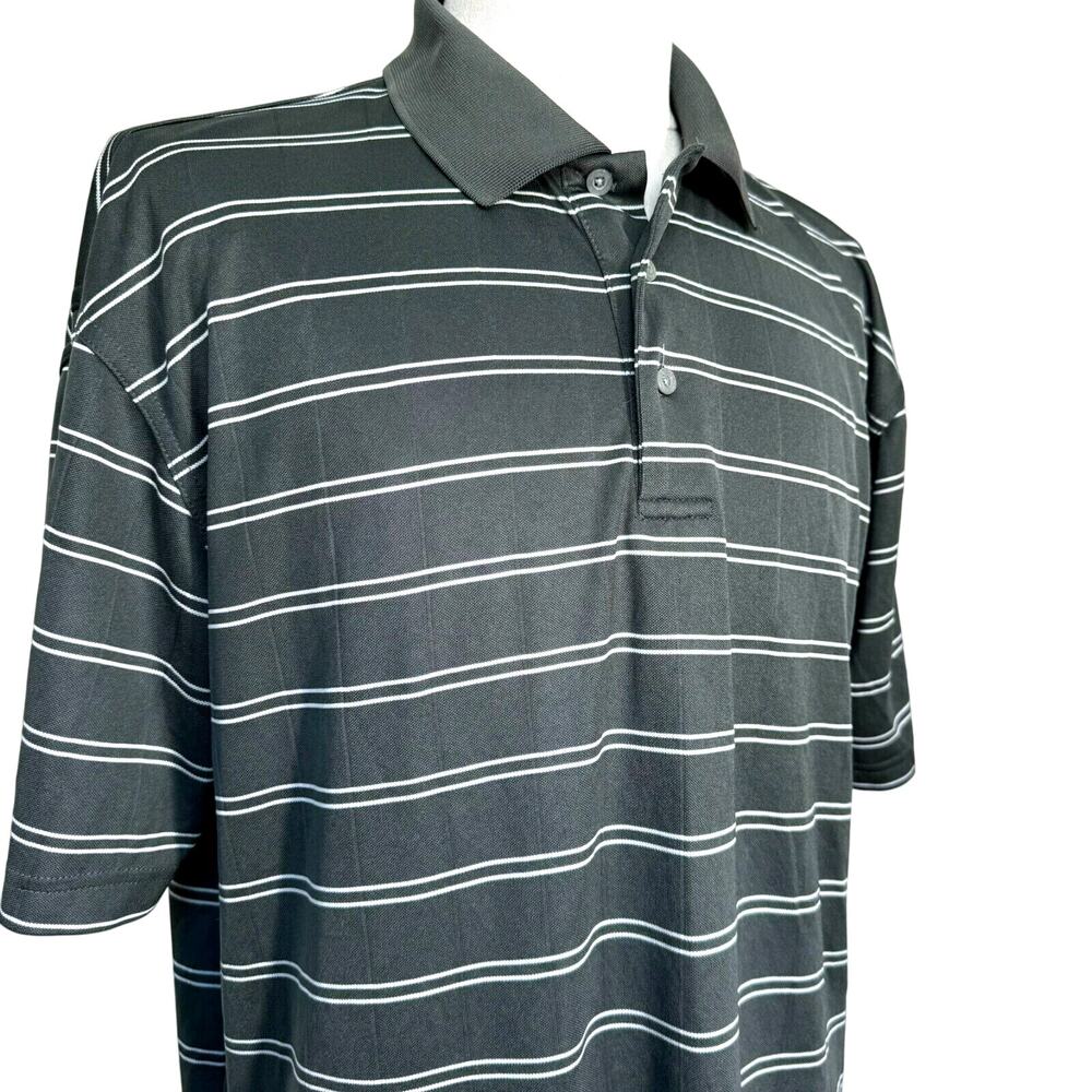 PGA TOUR Men's XL Dark Green Stripe Short Sleeve Performance Golf Polo Shirt